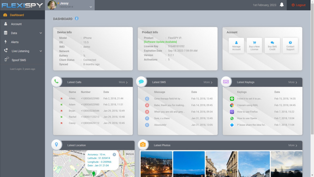 FlexiSpy dashboard